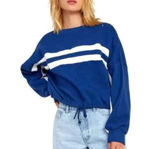 RVCA Aced Cropped Fleece Sweatshirt Blue NWT